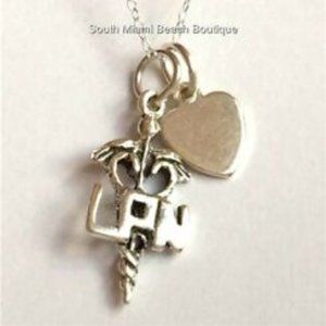 Sterling Silver Nursing LPN Caduceus Necklace 925 Heart Nurse Graduation Gift